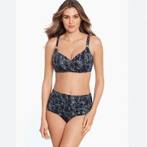NWT Miraclesuit Bikini Swimsuit Size 36DD Black Snakeskin Underwire Surplice